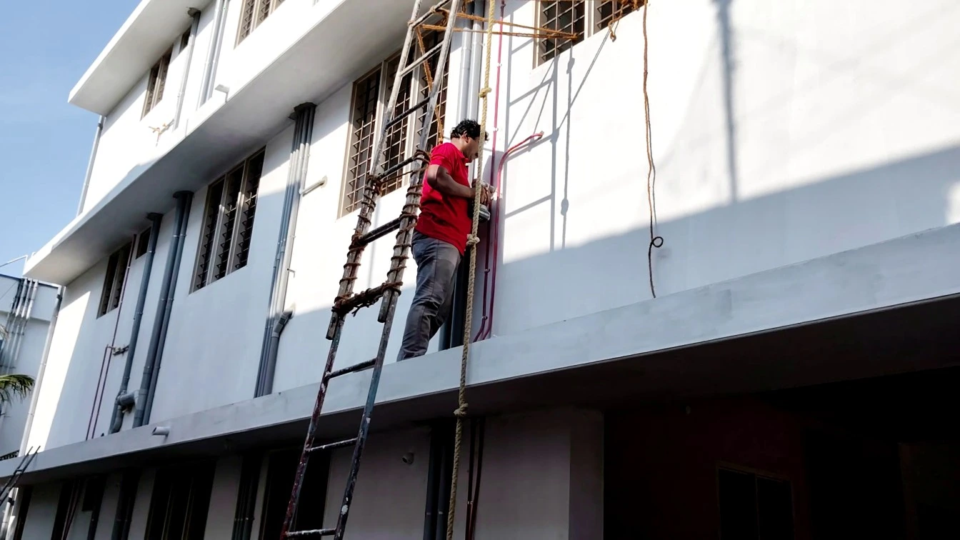 Photo of gas pipeline installation in a flat apartment upstairs