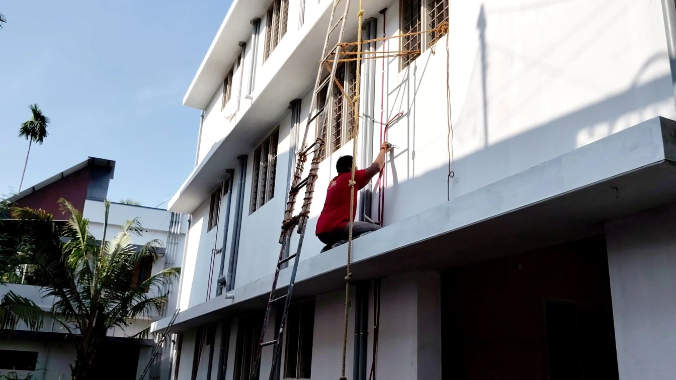 Photo of gas pipeline installation in a flat apartment second floor