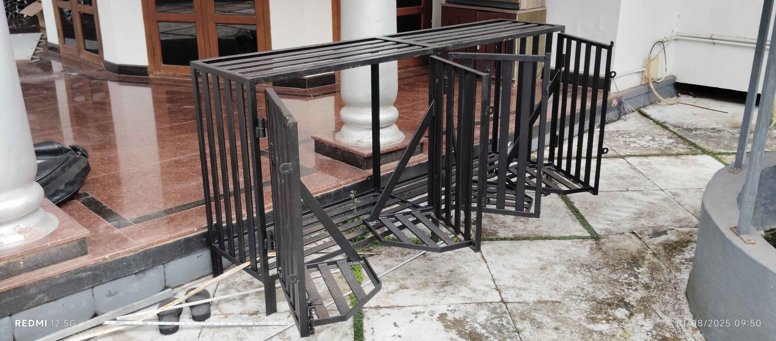 A photograph of a four-cylinder gas cage prior to installation