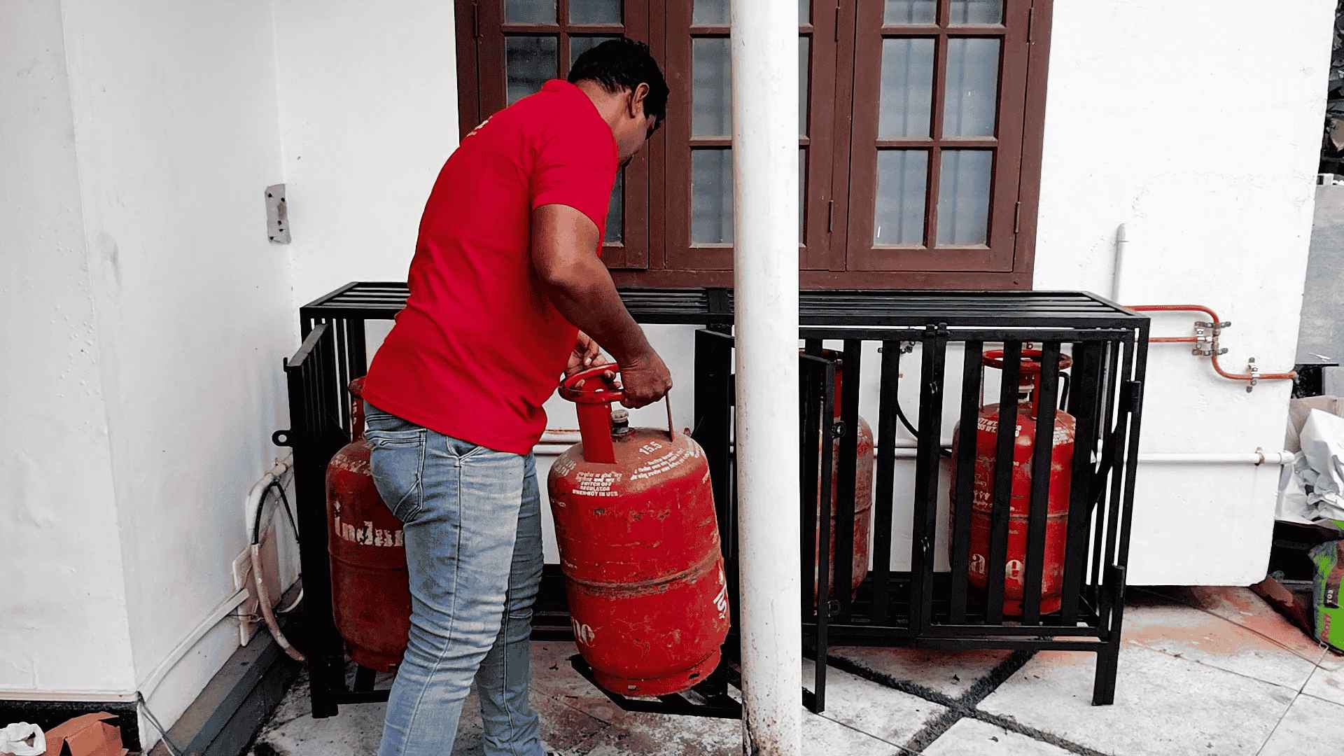 Photo of gas pipeline installation in a flat apartment second floor
