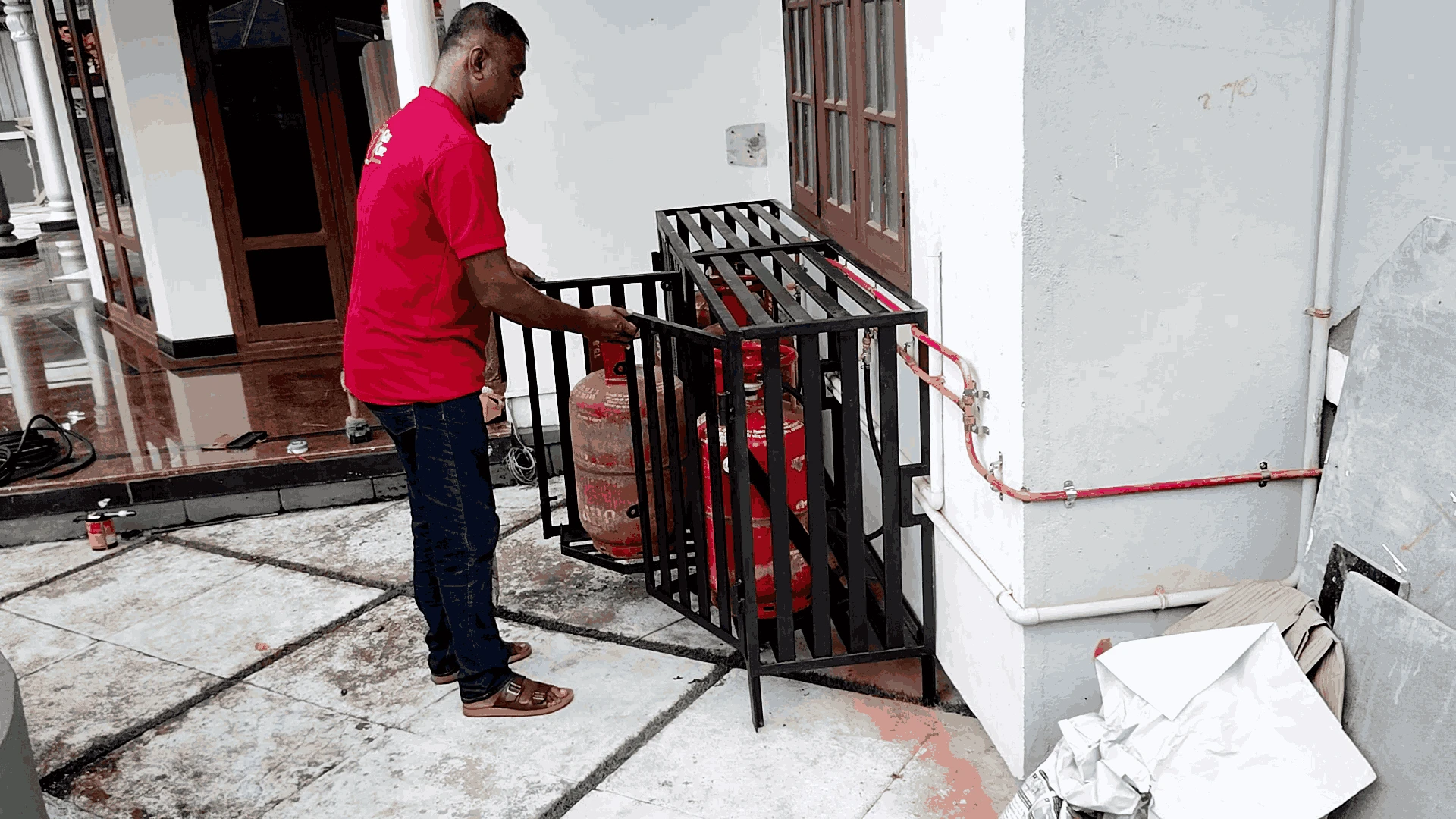 Photo of gas pipeline installation in a flat apartment first floor