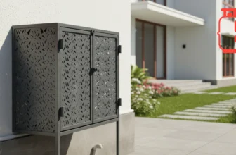 Image of a gascare CNC cut double cylinder gas cage mounted on the wall of a beautiful house