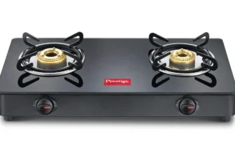 Prestige IRIS Toughened Glass-Top 2 Brass Burner LPG Gas Stove - Black colour