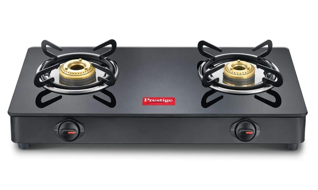 Prestige IRIS Toughened Glass-Top 2 Brass Burner LPG Gas Stove - Black colour