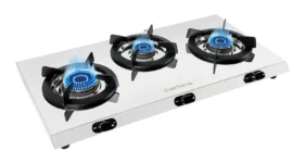 Image of Everflame Pearl 3 Burner Gas Stove | Manual Ignition | ISI Certified | 5G Forged Brass Burners | Stainless Steel Gas Stove